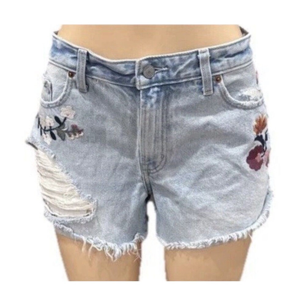 Abercrombie &Fitch Shorts Womens Sz 28 Floral Embroidered Denim Low Rise